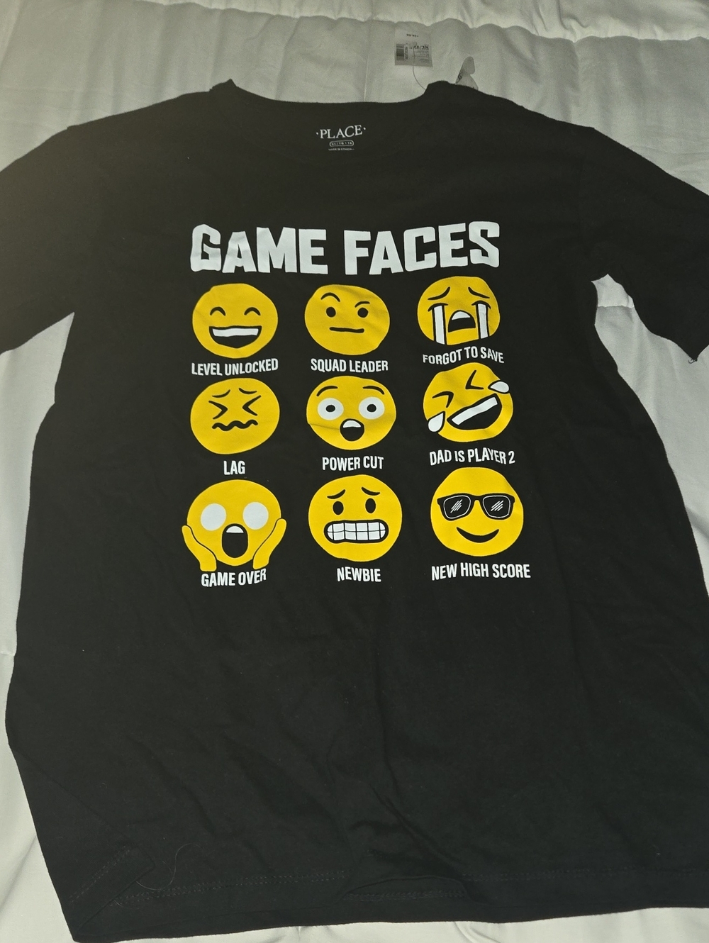The Children's Place Black Tee with Yellow Emoji Game Faces